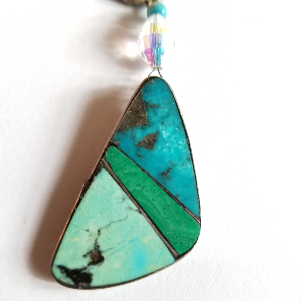 Handmade necklace with malachite and turquoise silver beaded southwestern - Picture 4 of 17